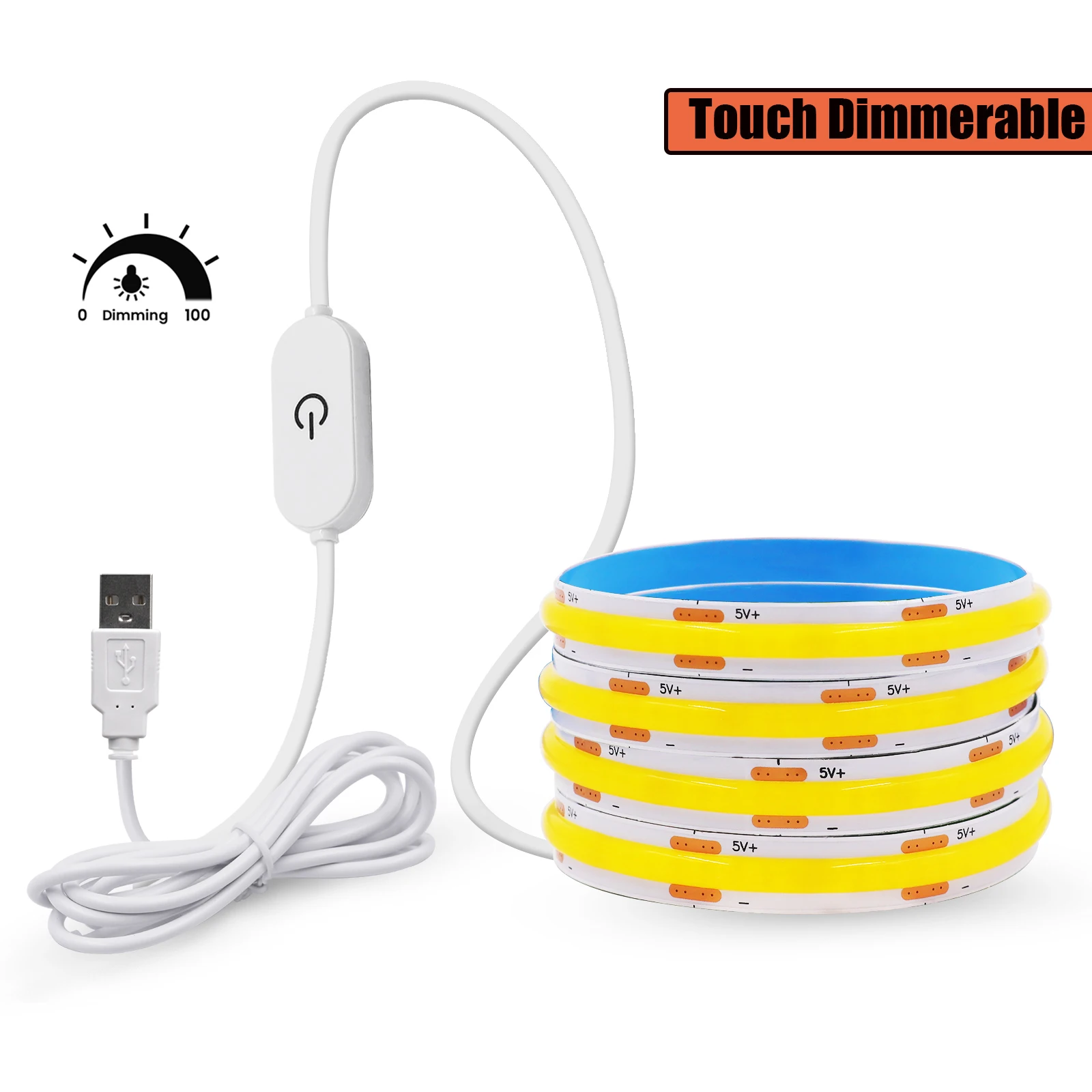 5V USB EIN/AUS/Touch Dimmbarer COB-Streifen 320 LEDs Weiß 3000K 4000K 6000K Heimdekoration Schrankbeleuchtung Flexibles Band LED-Licht
