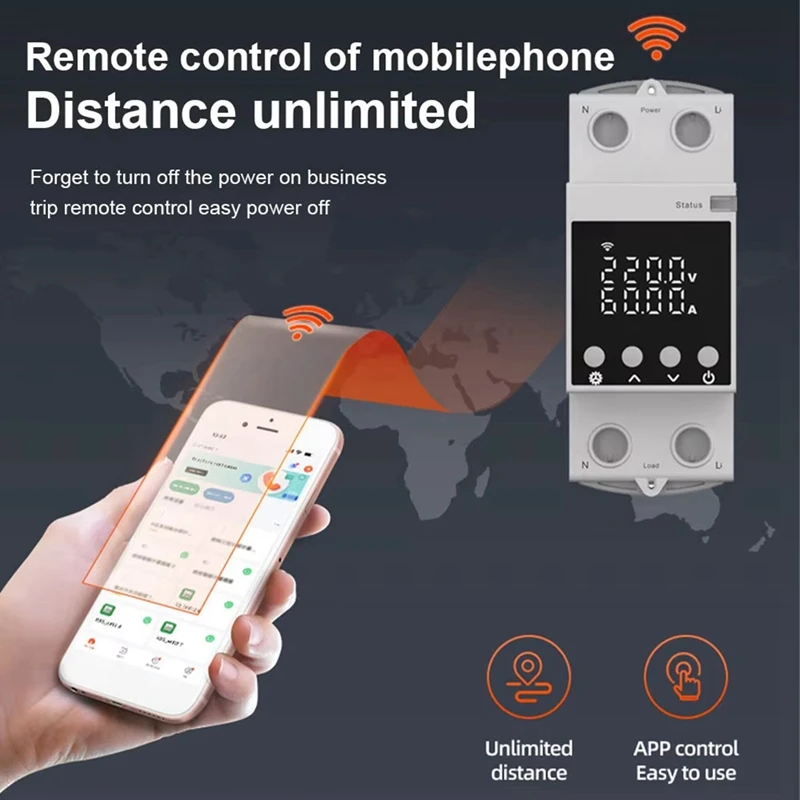 ABGR-Tuya Wifi Relay LCD Display Adjustable Overvoltage, Undervoltage And Overcurrent Protector Smart Switch Remote Control