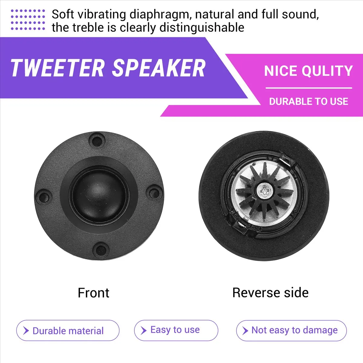 A003 2Pcs Tweeter 1.5Inch 6Ohm 30W Dome Silk Film Tweeter Hifi Treble Speaker Audio Loudspeaker with Heatsink