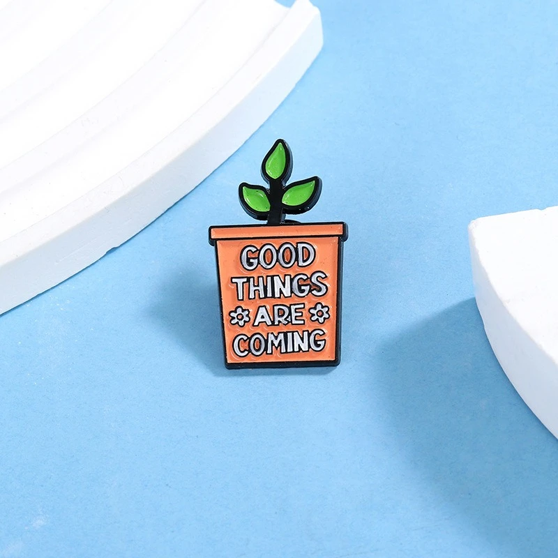 Three Leaf Clover Potted Plant Design Brooch Fashion English Alloy Badge Pin Brooch For DIY Clothing Bags Hat T-shirt Accessory