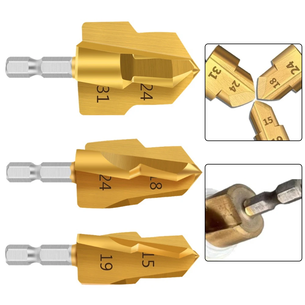 2 pz Codolo Esagonale PPR Trapano di Sollevamento Tubo Dell'acqua Strumento di Collegamento Titanio Rivestito Codolo Esagonale Step Drill Set Per Tubo Preciso