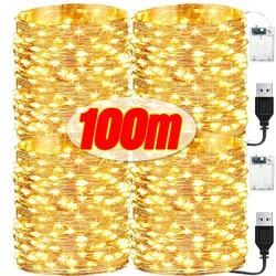 100-2M LED Copper Wire Light String USB/Battery Operated Waterproof Garland Fairy Lights Home Xmas Wedding Party Decoration Lamp