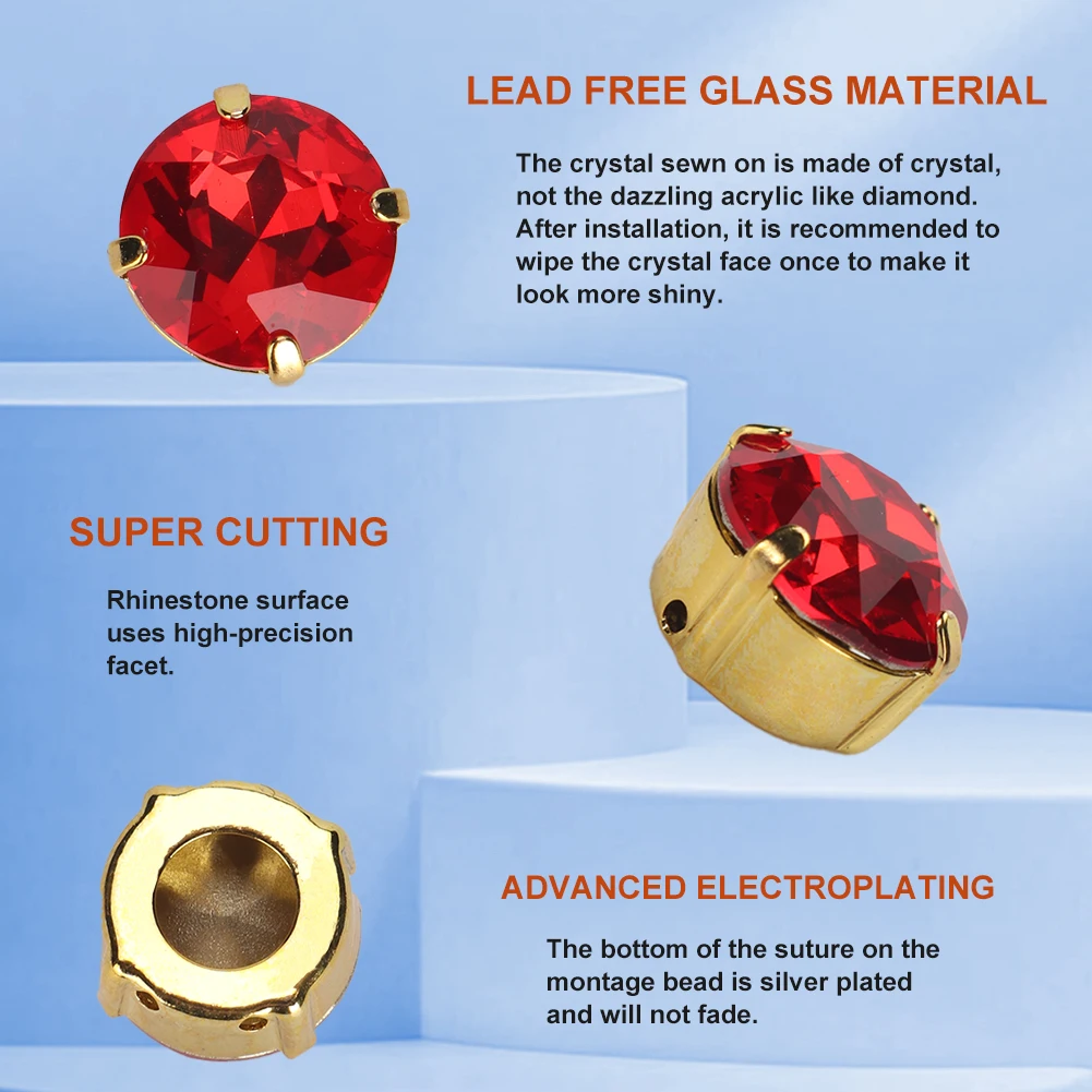 Giamax High Quality  Round Glass Crystal Sewing Stone With Gold Silver Claw Sew on Rhinestones For Garment Clothes Bags
