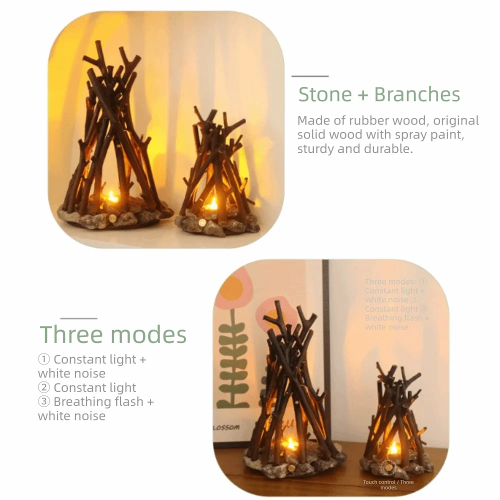 3D Flame Effect LED Bonfire Night Light Branch Shape Glowing Effect Three-dimensional Desktop Decoration Burning Simulation