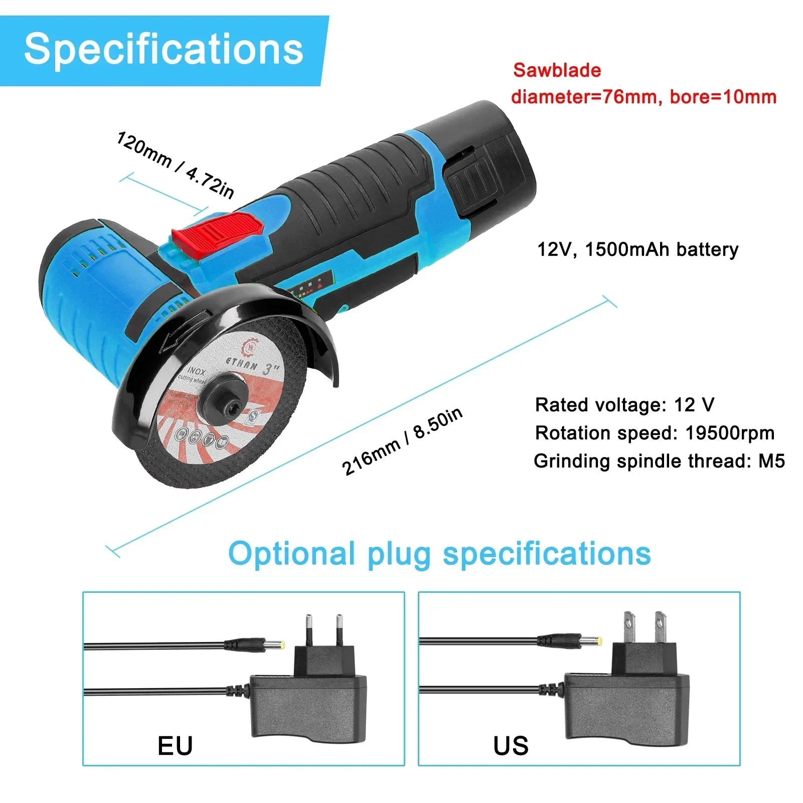 12V 19500rpm Cordless Electric Angle Grinder 800W Lithium Battery Mini Polishing Grinding Machine Diamond Cutting Power Grinder