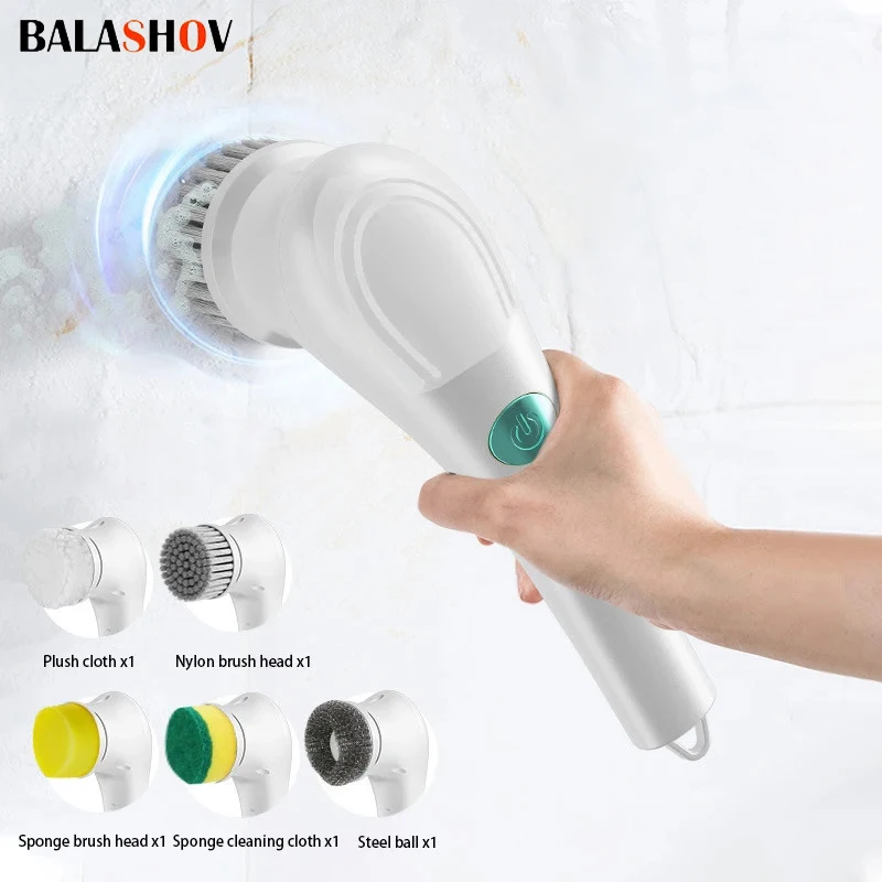 5-in-1 Wireless Electric Cleaning Brush USB Charging Kitchen Bathroom Window Toilet Dishwashing Multifunctional Rotary Scrubber