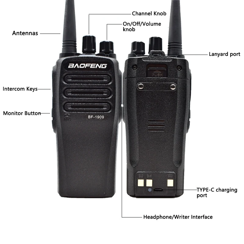 2Pcs/Lot BF-1909 Walkie Talkie Two-way Radio Set BF1909 UHF 400-470MHz 16CH Walkie-talkie Radios Transceiver