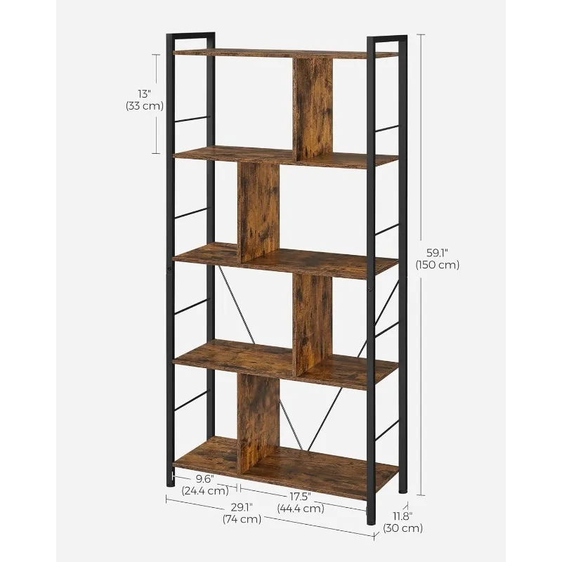 Bookshelf,Storage Shelving Unit, Display Shelf with Open Compartments for Living Room, Home Office, Bedroom, Industrial