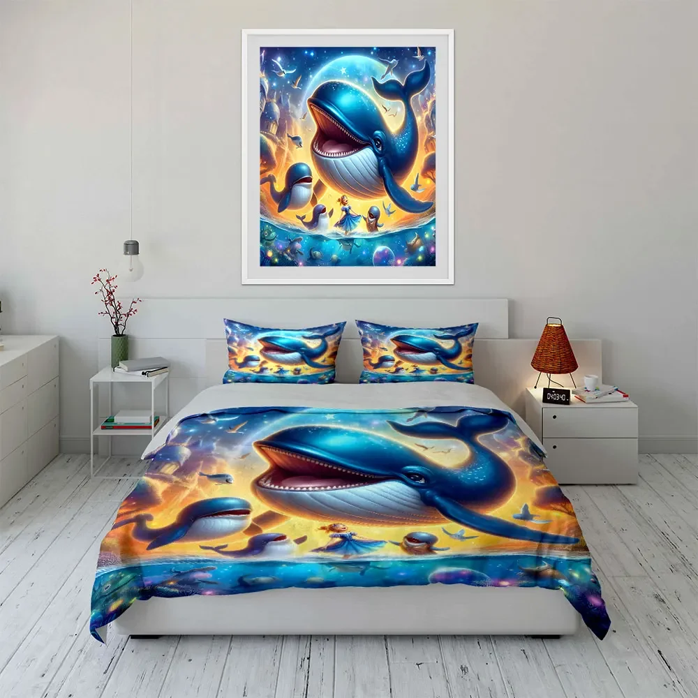 Fantasy Whale Trio Set Multiple sizes kid's and adults' bedroom Exquisite 3PC bedding set, gift