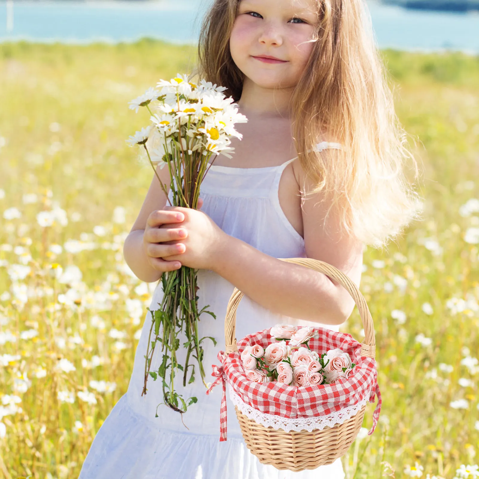 

Плетеная корзина для хранения ручной работы с льняной внутренней отделкой, размер S, красная в клетку, для фруктов, еды, хлеба, чипсов, закусок, ключей, кошельков, телефонов, для организации хранения