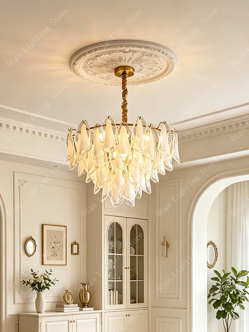 Frech Style Murano Petal Glass Ceiling Chandelier Luxury Room Decor Dimmable Interior Light Fixture for Bedroom Living Room