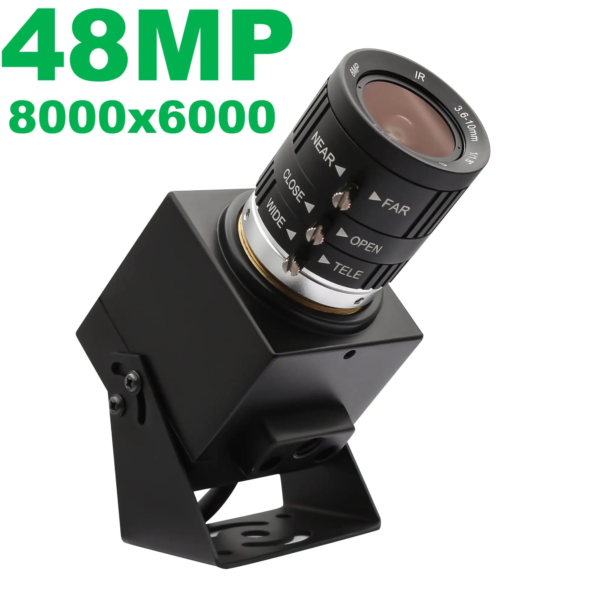 ELP 48MP USB Camera IMX586 8K CMOS UVC Mini USB Webcam Industrial Video Camera with 3.6-10mm Varifocal Zoom Lens