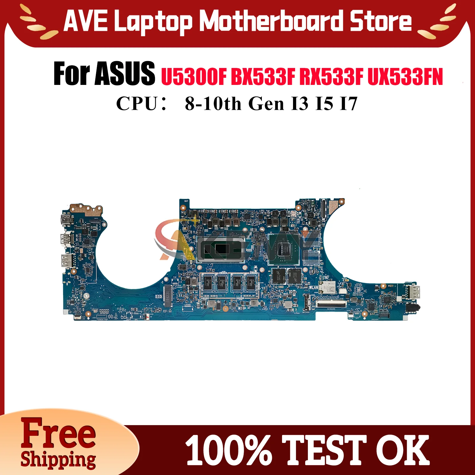 

UX533FN Материнская плата для ноутбука ASUS ZenBook UX533FN U5300F BX533F RX533F UX533FD UX533F Материнская плата для ноутбука с процессором I3 I5 I7 stk