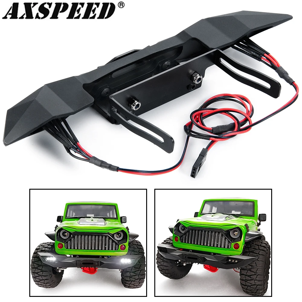 AXSPEED Metal Front Bumper with LED Light for Axial SCX10 II TRX4 TRX6 1/10 RC Crawler Car Upgrade Parts