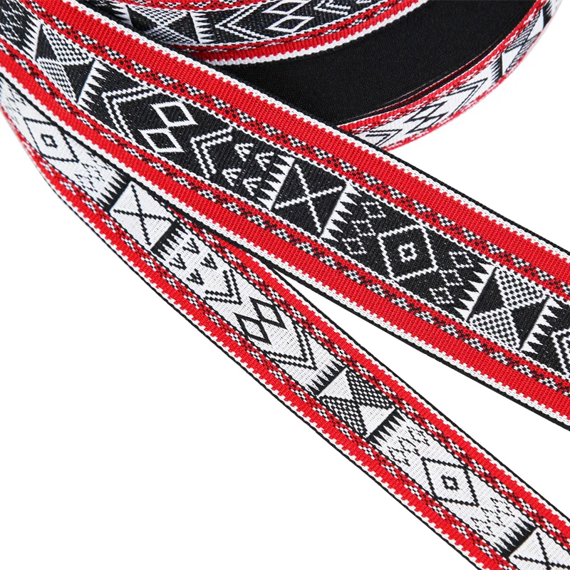 3YARD 3CM 5CM Red Geometry Ethnic Jacquard Webbing Polyester Woven Ribbon Purse Backpack Clothing Decor DIY Garment Accessories