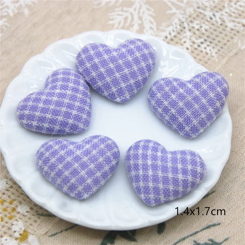 50pcs Mix Color Flatback grid Fabric Covered Heart Buttons Home Garden Crafts Cabochon Scrapbooking DIY 15mm