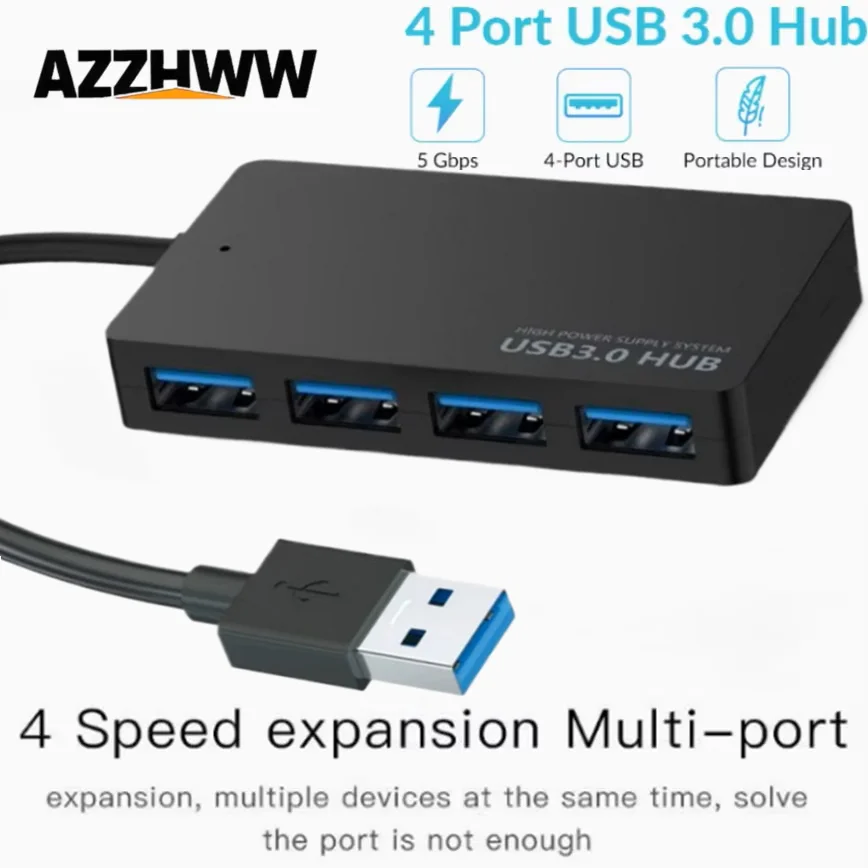 USB 3.0 Hub 4-Port USB Hub Extender Splitter Multiport USB 3.0 2.0 Adapter For Keyborad Mouse Flash Drive HDD Laptop Desktop PC