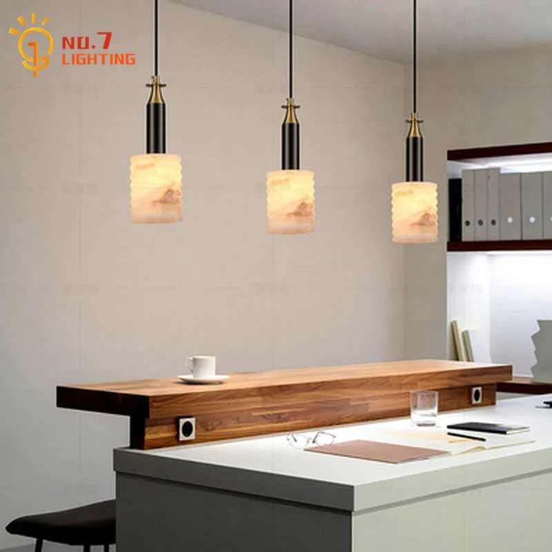 Chinese Classical Modern Spanish Marble Pendant Lights LED E14 Luxury Simple Gold/Black Hanging Lamp Bedroom Bedside Bar Study