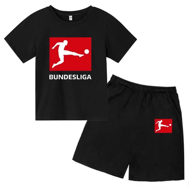 Kinder bundes liga drucken Sommer schweiß ableitende T-Shirts Hosen 2 stücke sportliche Anzüge 2-13 Jahre Jungen Mädchen Freizeit Outfits Kinder Sets