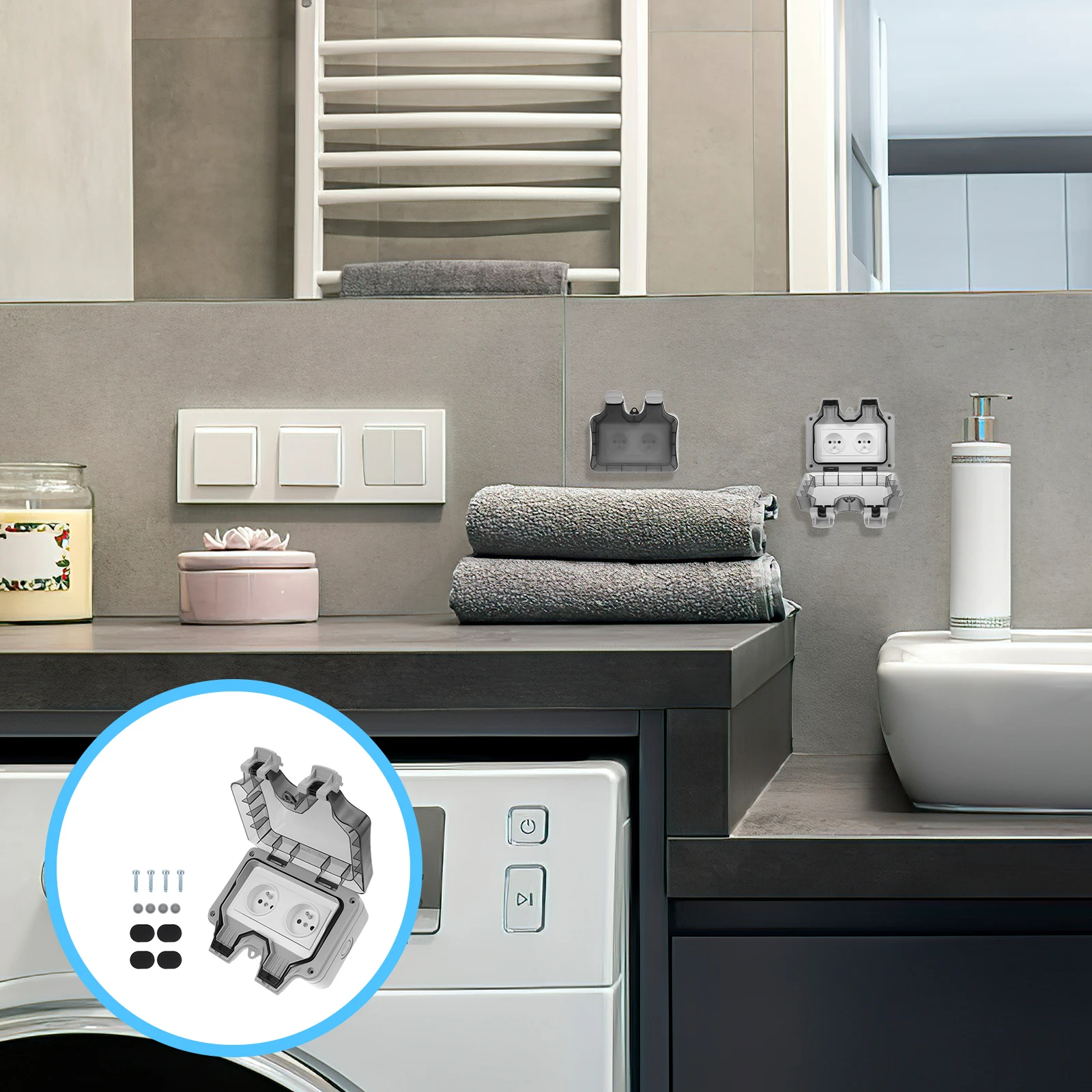 

Waterproof Socket Box Dual Slots Outlet Protector ABS Material Dustproof Easy Installation Household Outdoor Use