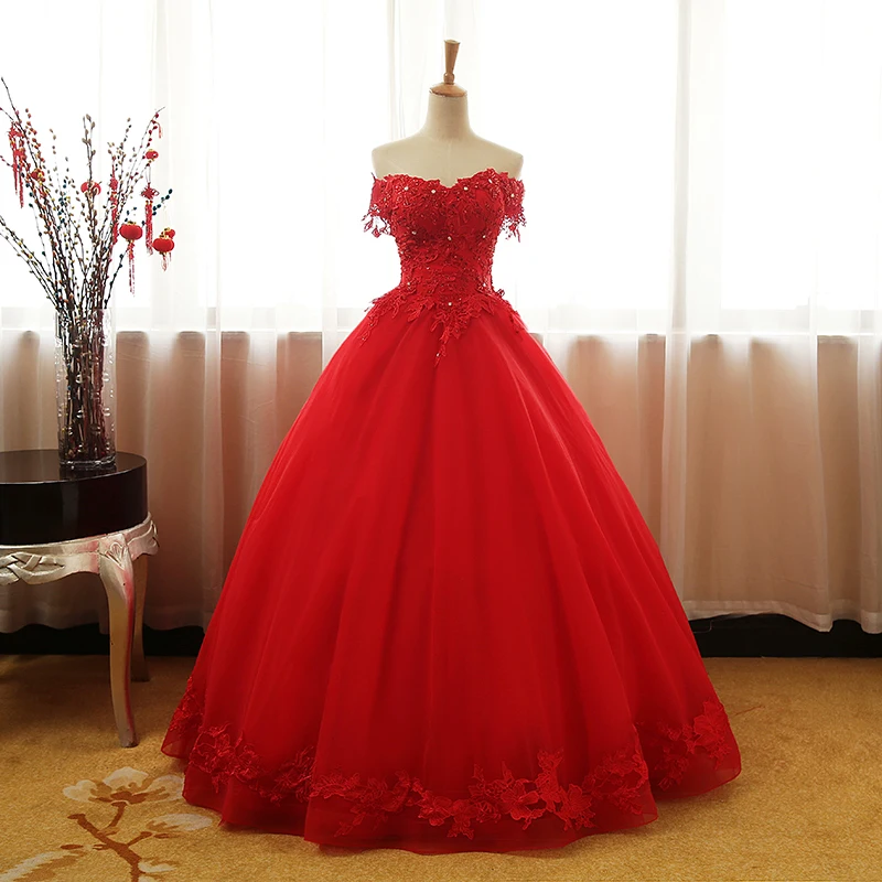 

ANGELSBRIDEP Red Ball Gown Quinceanera Dresses Real Image Lace Appliques Sweet 16 Dress Debutante Vestidos De 15 Anos Plus Size