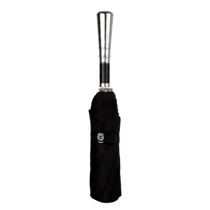 SY413 Windproof Large Folding Umbrella Luxury Metal Silver Handle Sun Parasol Men Business Rain Umbrella