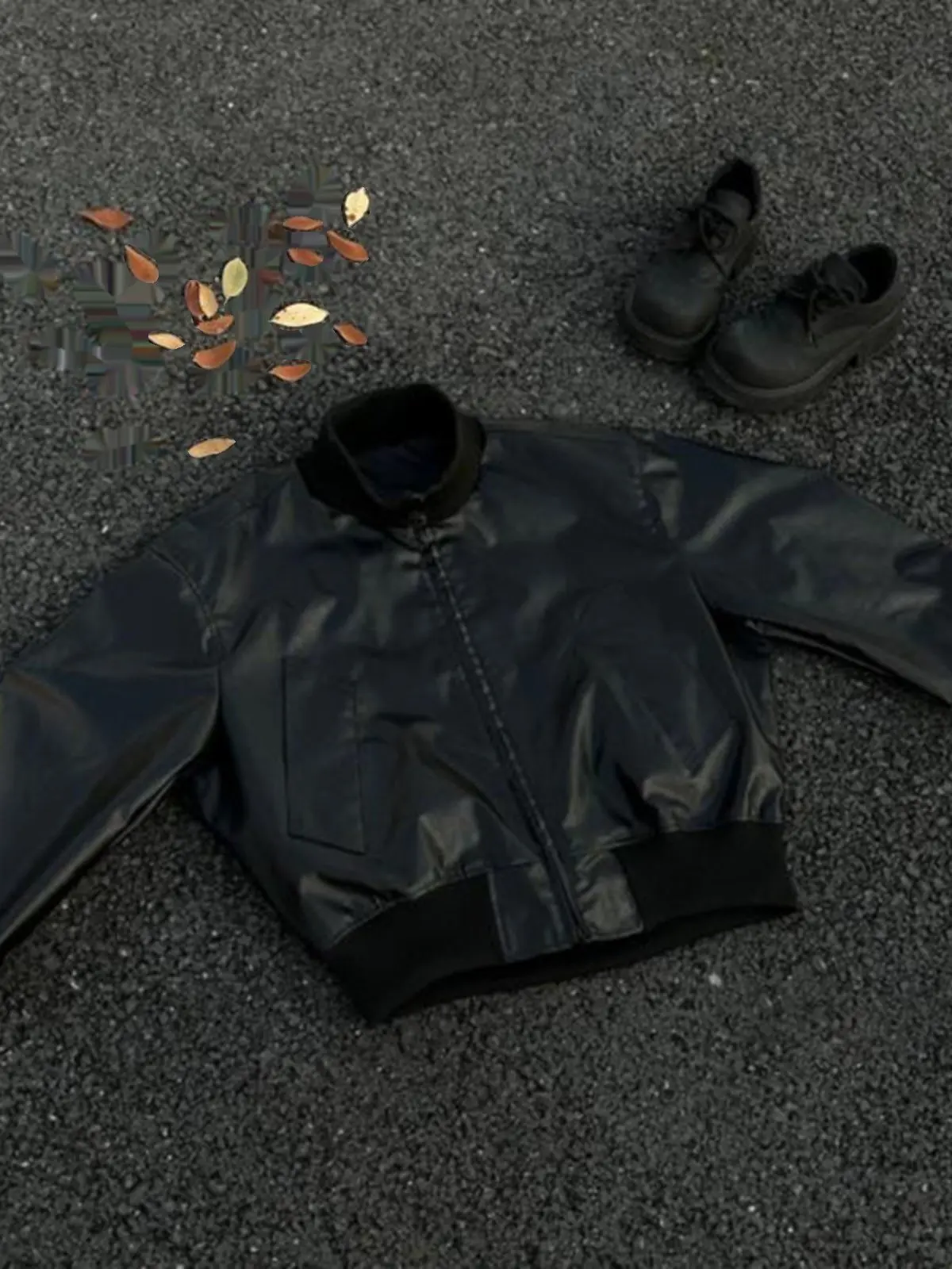 

Brothers ort Wide Leather Jaet Men's Cleanfit Silhouette Stand Collar American Bomber Baseball Sle Casual Coat