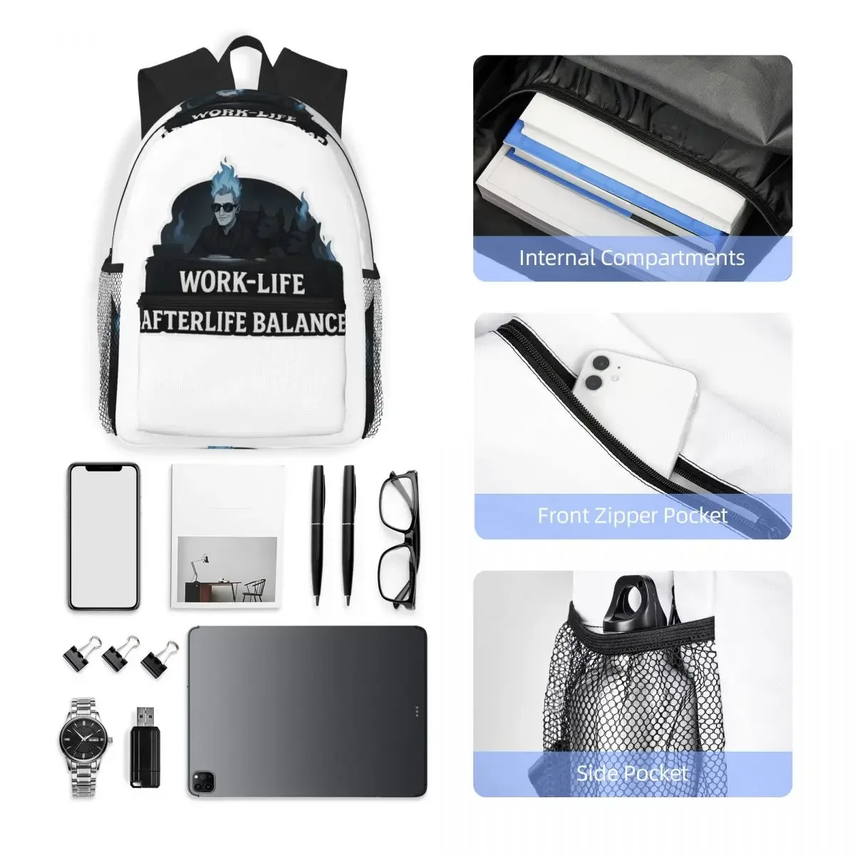 الحياة العملية بعد الحياة التوازن Hades الفكاهة على ظهره Daypack سعة كبيرة للأطفال BookBag حقيبة مدرسية حقائب الكتف للرجال والنساء
