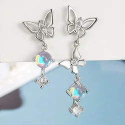 925 Sterling Silver Butterfly Crystal Stud Earrings For Women Piercing Girlfriend Jewelry Accessories Wholesale Party Gift