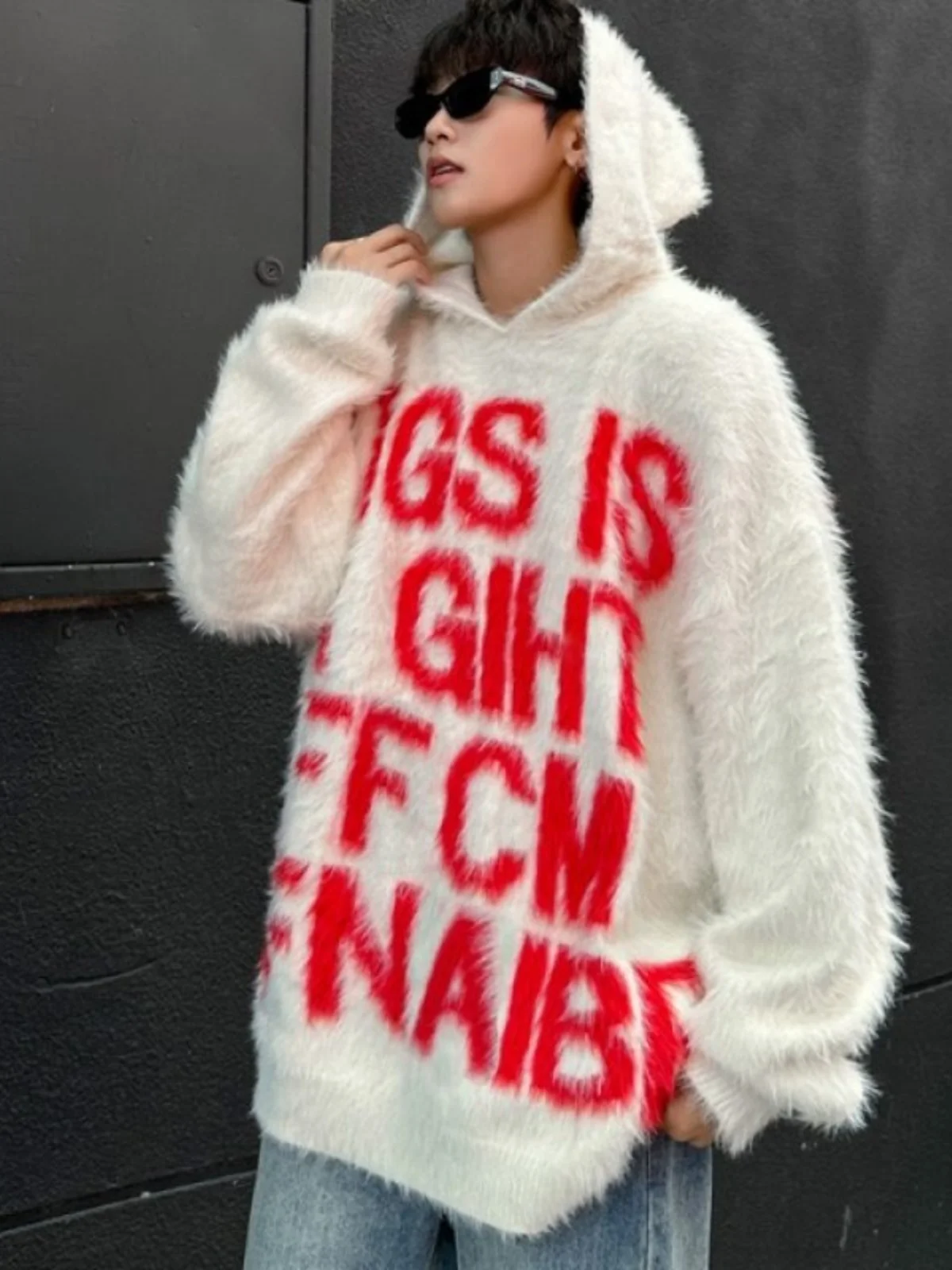 

Мужской кашемировый худи в американском стиле с вязаным узором, модная зимняя куртка свободного кроя, повседневная модель Cleanfit