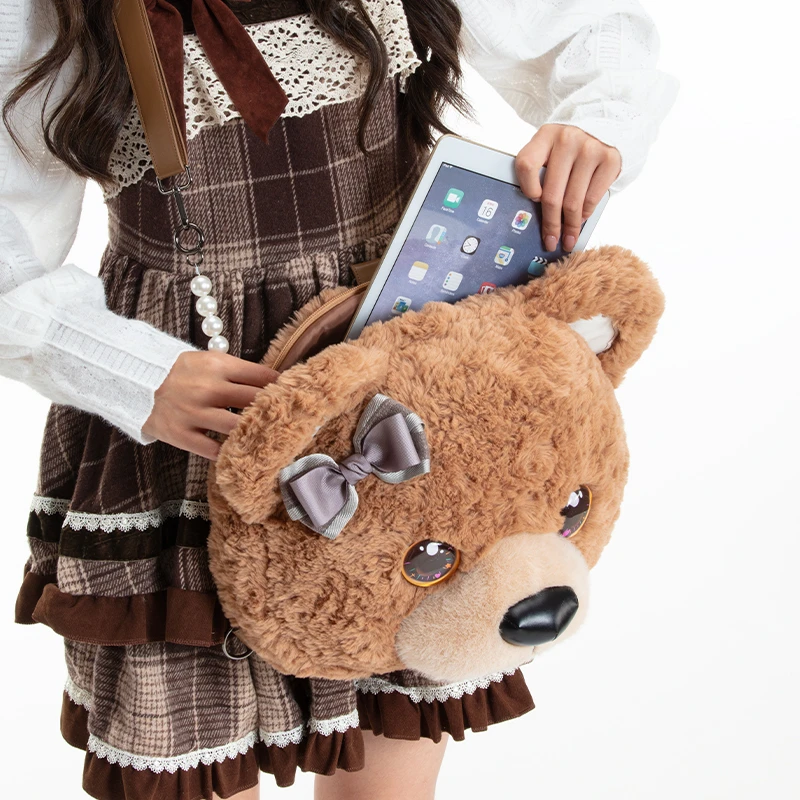 حقيبة ظهر عصرية لطيفة من القطيفة العملاقة على شكل باندا هريرة حقيبة كتف ناعمة منفوشة للفتيات للاستخدام اليومي حقيبة نزهات كاجوال للسيدات كاواي