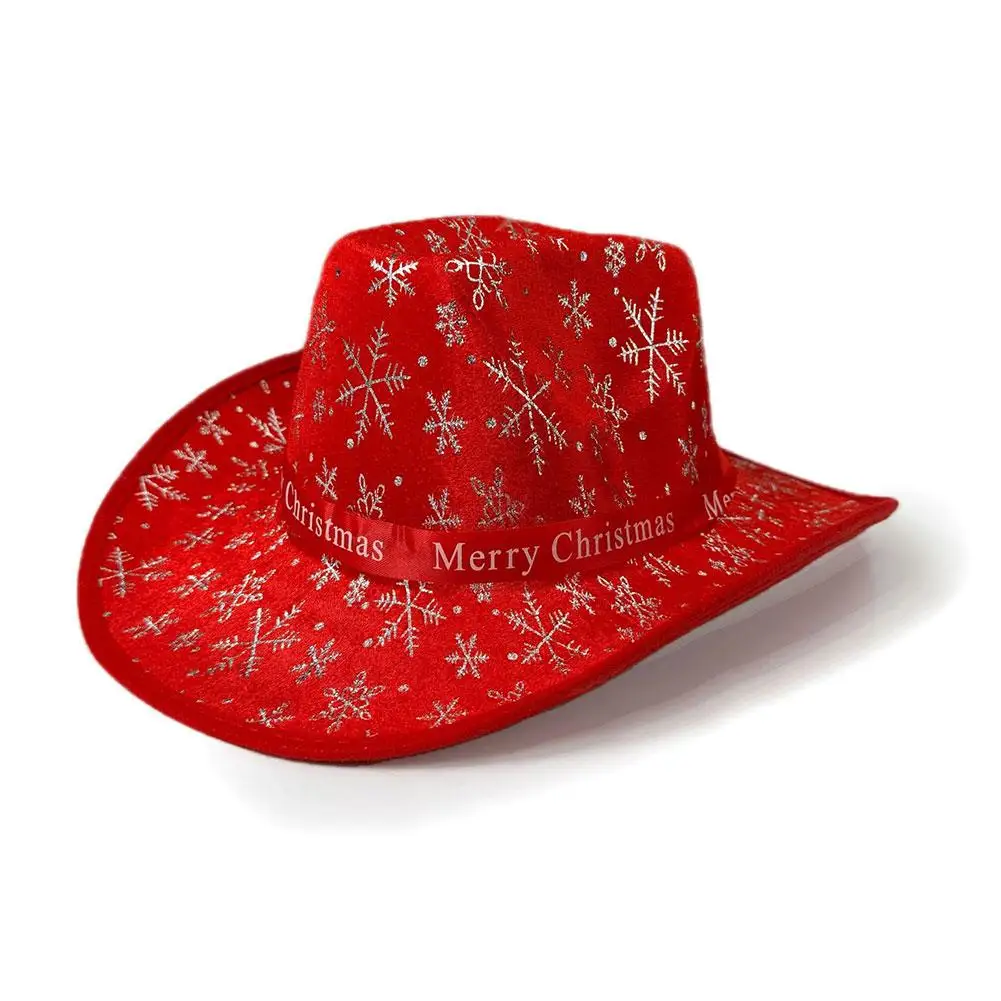 Chapeau de cowboy de Noël imprimé flocon de neige unisexe, chapeau d'étoile brûleur, chapeau de père Noël, rouge, vacances du nouvel an, convocation, M7m3, 1 pièce