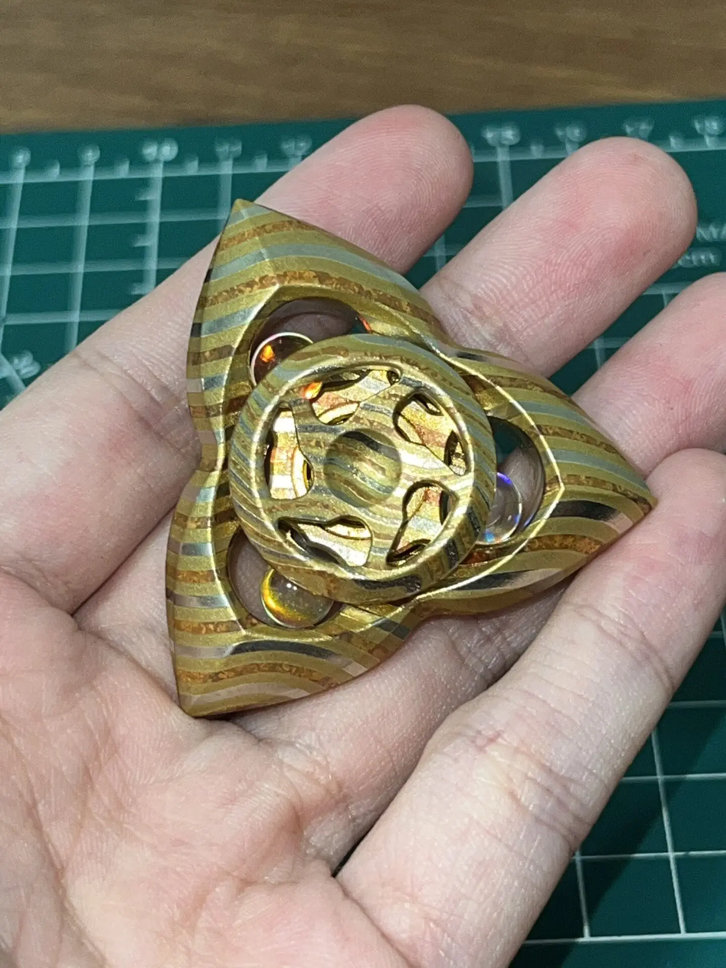 Used EDC Gray Crossing, Three Pages, Copper Horse Sprocket Fidget Spinner