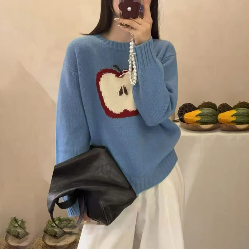 

Женский свитер из чистого кашемира, утолщенная основа большого размера, высококачественный осенне-зимний свитер с круглым вырезом европейского бренда Apple