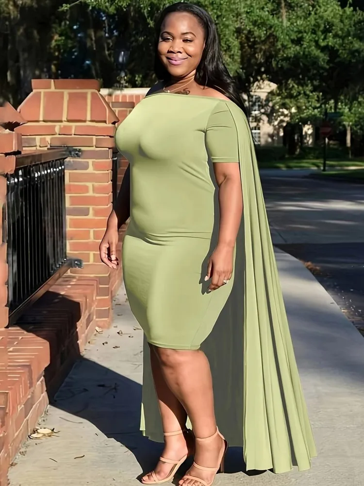 

XL-5XL Plus Size Elegant Maxi Dress 2025 Summer Autumn Women Bohemian Dress Casual Short Sleeve Robe Off Shoulder Dress Oversize