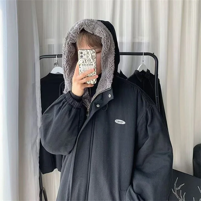 Plus Size Lamb Wool Coat Female Winter Design Sense Niche Thickening Plus Velvet Cotton-padded Coat Fat Loose Cotton-padded Coat