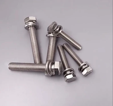 304 Stainless Steel Hex Head Combination Screws M3 M4 M5 M6 M8 M10 M12 with Flat/Spring Washers for Furniture DIY Hardware