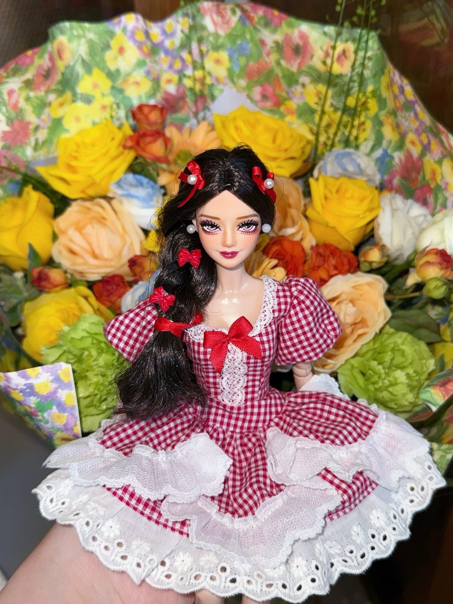 

Sweet Lolita Red Cherry Dress Retro French Princess Dress For 1/6 FR Babi Supermodel Doll Dress Up 30cm Doll Clothes Accessories