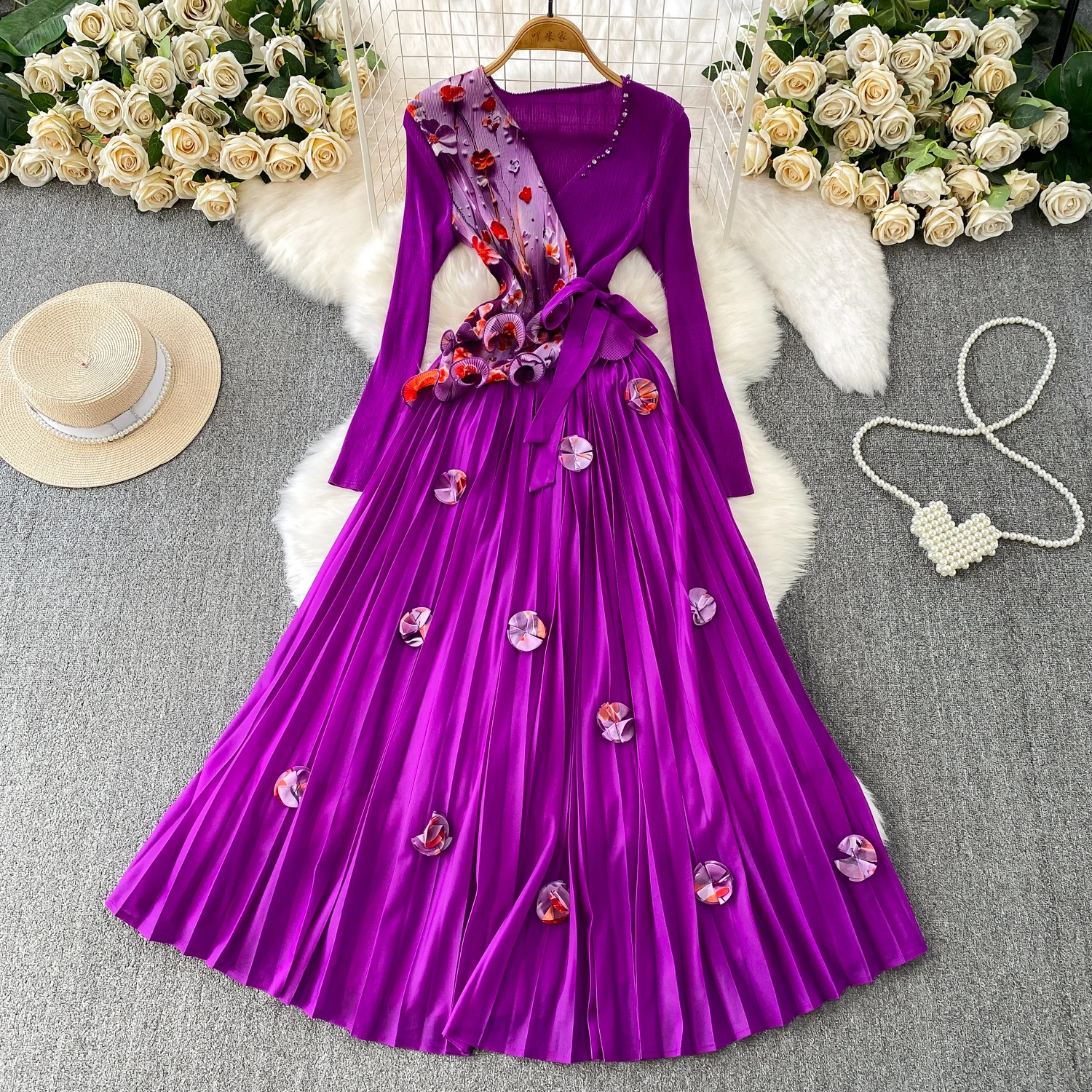 

Сексуальное шикарное трехмерное платье с длинными рукавами и рюшами, вечернее модное осеннее платье, женская одежда