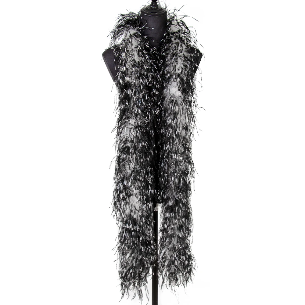 

Customized Black White Feather Boa Fluffy Ostrich Plume Scarf for Crafts Costume Party Dress/skirt Decoration Shawl 2 meter