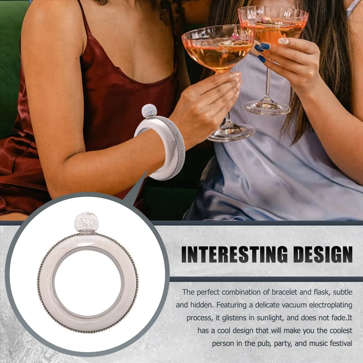 ABZF 2026 Stainless Steel Bracelet Flasks Portable Wine Whisky Hip Flask Flagon Drinking Bottle Kitchen Wine Container,Silver