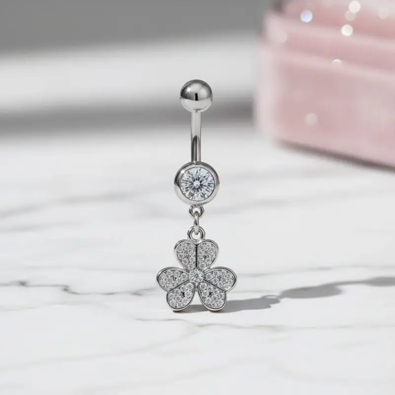 Hypoallergenic Stainless Steel Belly Button Rings Cross Flower Bow Dangle Navel Piercing Jewelry for Body Art Decoration