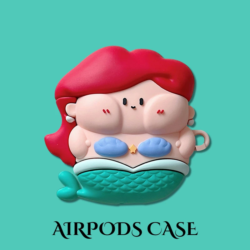 حافظة Disney Ariel لأجهزة AirPods ، سلسلة مفاتيح مضحكة ثلاثية الأبعاد ، سماعة رأس لاسلكية ، سماعة رأس بلوتوث ، غطاء سيليكون ، Airpod Pro ، 1 ، 2 ، 3