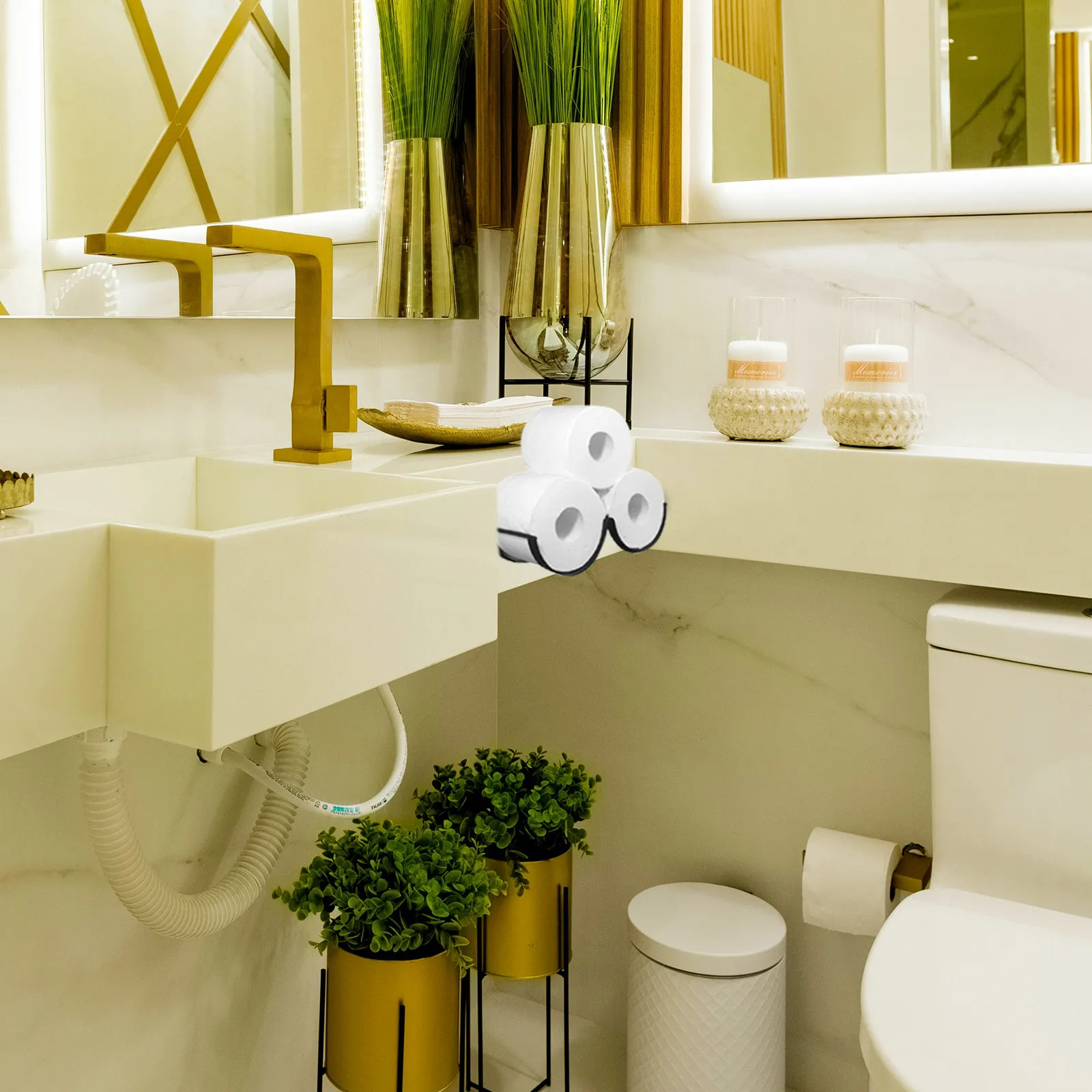 4Pcs Sturdy Iron Wall Mount Paper Towel Holder Simple Chic Roll Paper Organizer for Toilet Bathroom Household Decorative Use