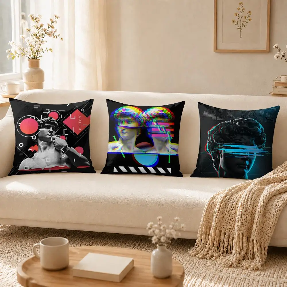 Funny Art D-David Statue Cushion Cover Soft Short Plush Double-Sided Printing Home Decor Cozy Sofa Pillow Case Fine Gift
