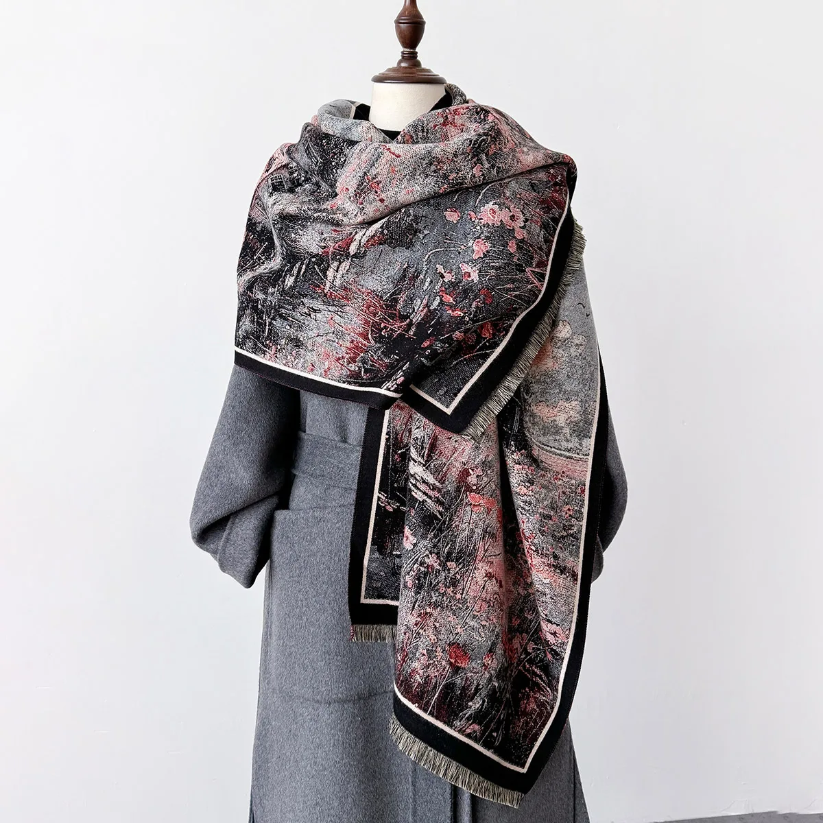 18 Printed All-match Thickened Cashmere Scarf Fashion Double-sided Dual-purpose Shawl Artistic Temperament Scarf Warm Scarves