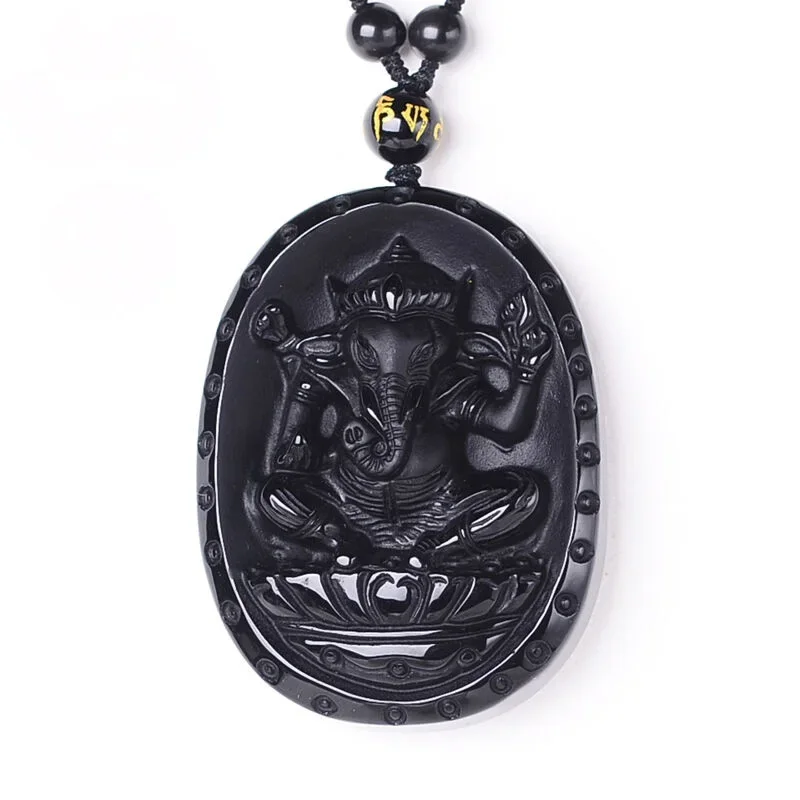 Natural Obsidian Elephant god Pendants Jewelry Fine Jewelry Lucky Exorcise evil spirits Amulet  Pendant Christmas Jewelry