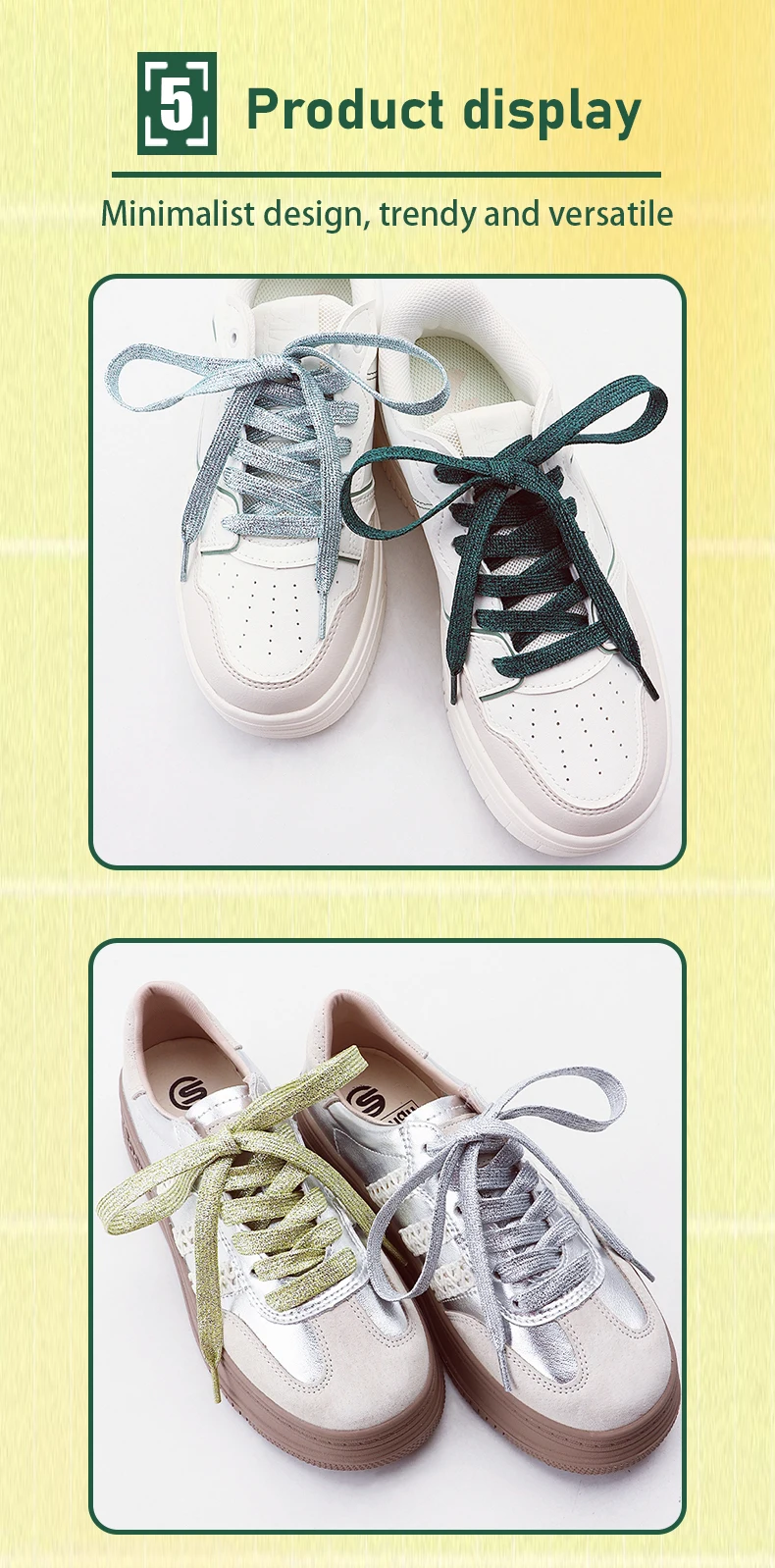 1 Paar neue glitzernde Schnürsenkel, bunt, goldfarben, silberfarben, glänzend, flache Schnürsenkel für sportliche Turnschuhe, Schuhe, Stiefel, 1 cm breite Schnürsenkel – Detail 6