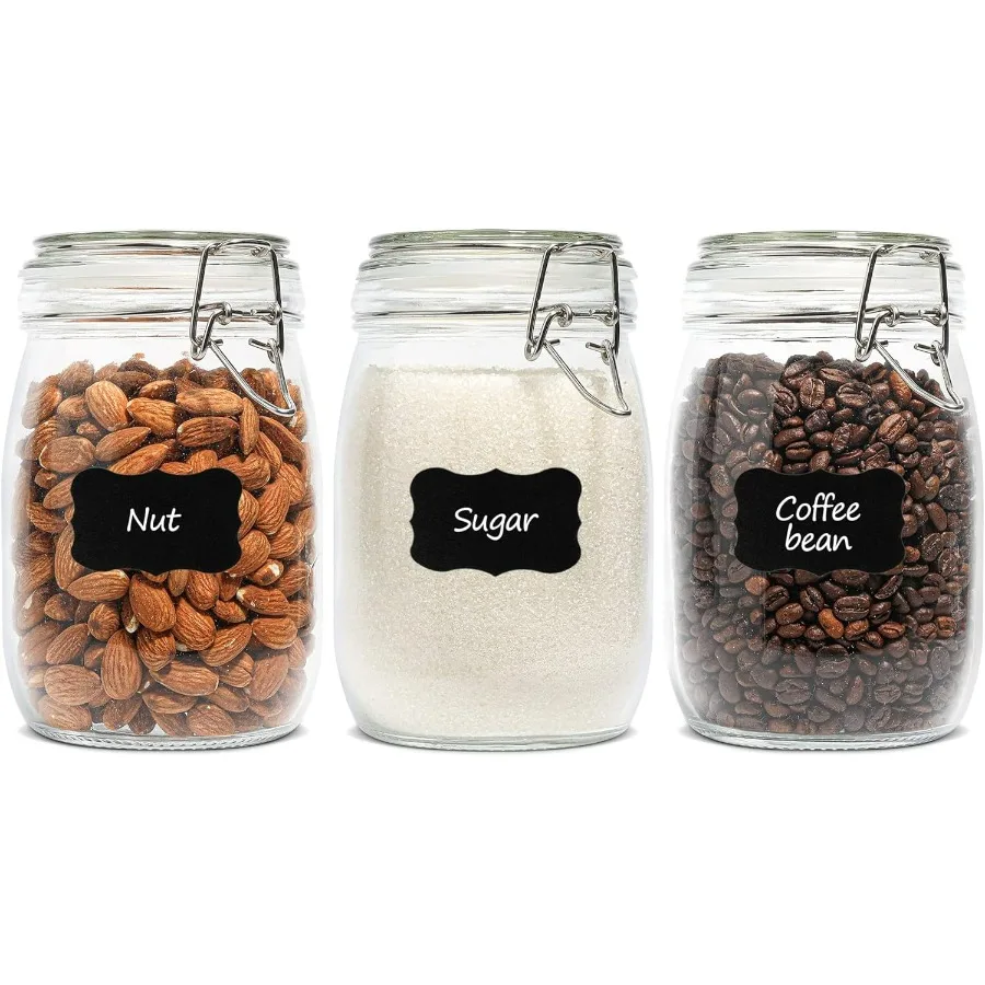 

ComSaf Airtight Glass Canister Set of 3 with Lids 34oz Food Storage Jar Round Storage Container with Clear Preserving Seal Wire