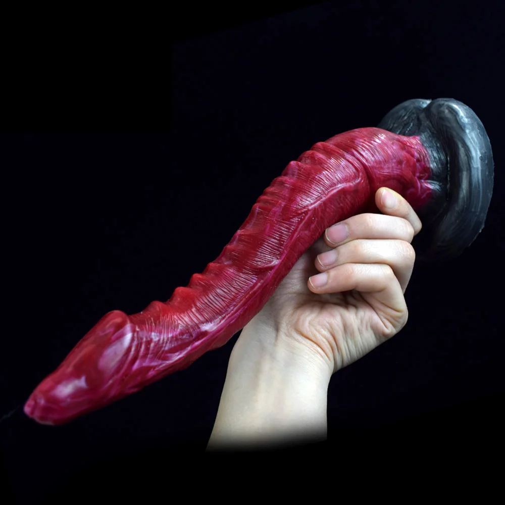 NNSX Plug Anal Panjang 26.5Cm dengan Cangkir Isap Warna Daging Sapi Otot Peledak Silikon Alien Hewan Penis Masturbator Mainan Seks untuk Wanita